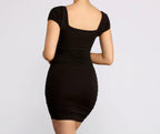 V-Neck Knit Mini Dress with Ruched Details