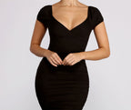 V-Neck Knit Mini Dress with Ruched Details