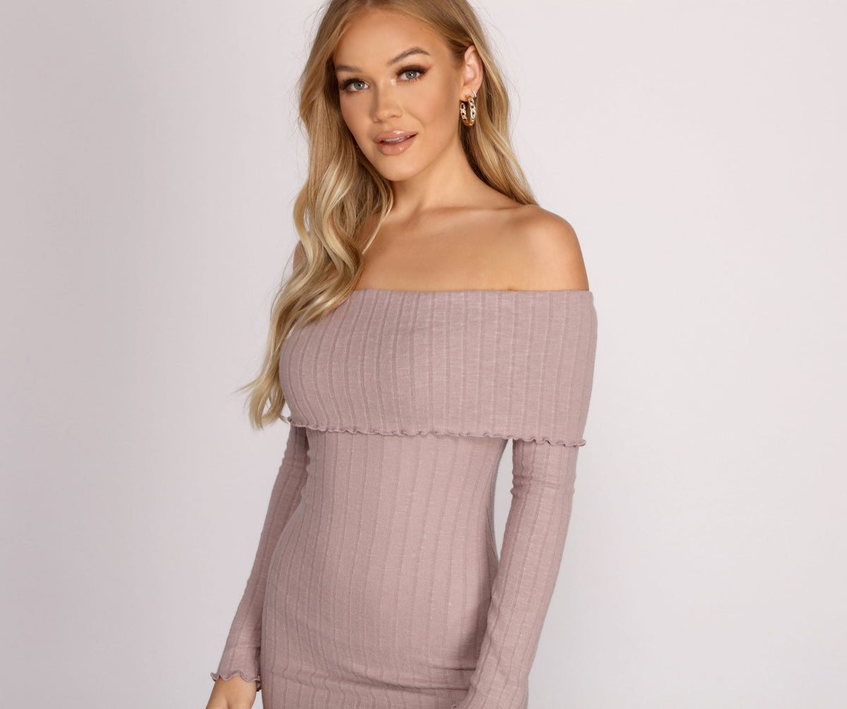 Knit Mini Dress with an Off-Shoulder Neck