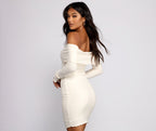 Knit Mini Dress with an Off-Shoulder Neck