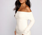 Knit Mini Dress with an Off-Shoulder Neck