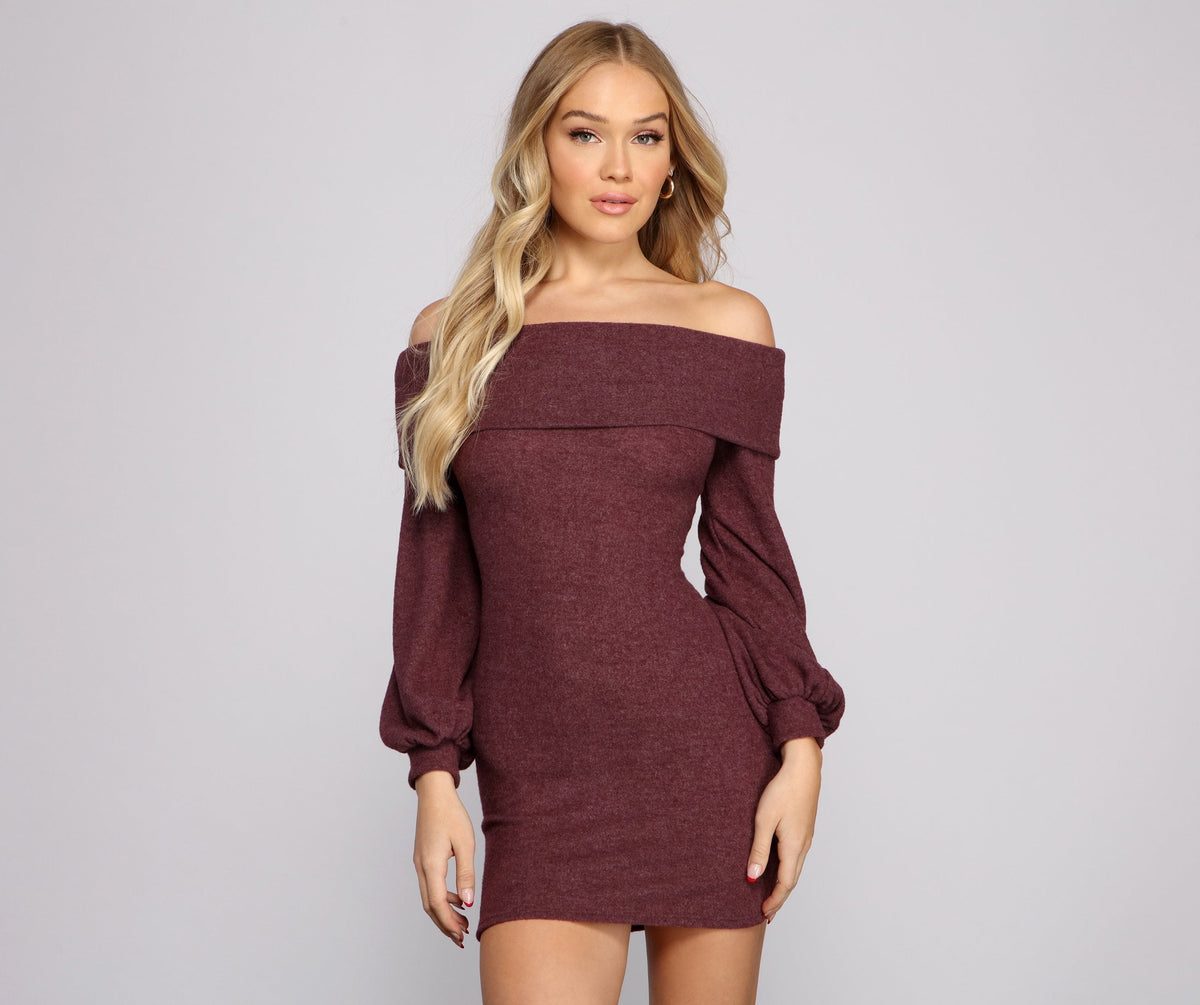 Off-Shoulder Knit Bodycon Mini Dress