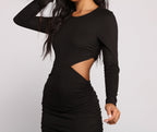 Knit Fitted Mini Dress with a Round Neck