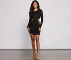 Knit Fitted Mini Dress with a Round Neck