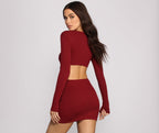 Ribbed Fitted Mini Dress with a Round Neck