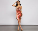 Tie-Dye Retro Dress with Ruched Details