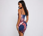 Tropical-Print Asymmetric Sleeveless Mini Dress