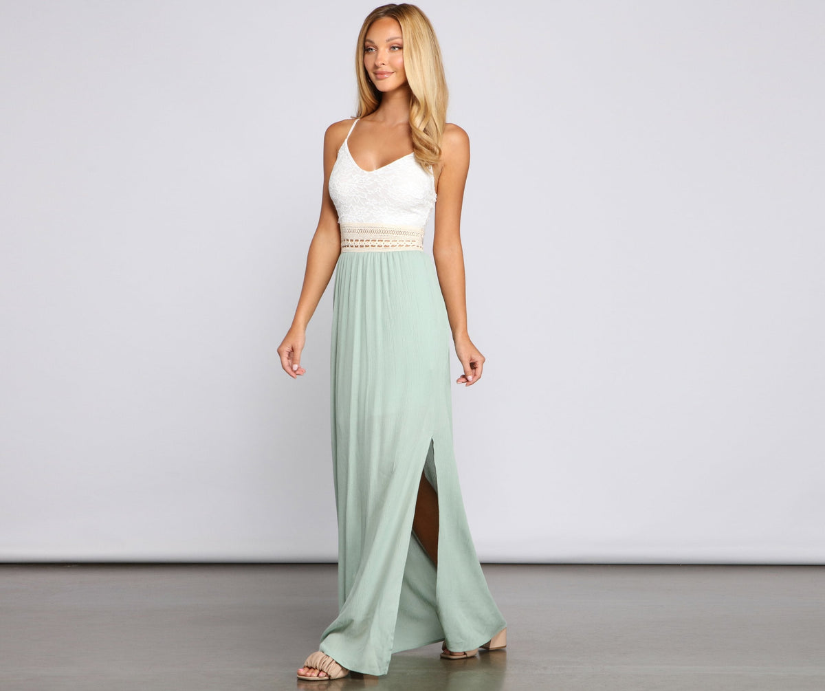 Crochet Spaghetti-Strap Maxi Dress with Cross-Back Straps