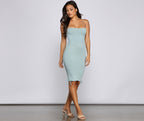 Square-Neck Ribbed Spaghetti-Strap Dress