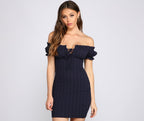 Off-Shoulder Smocked Mini Dress with Keyhole Detail