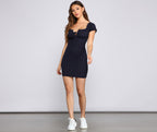 Off-Shoulder Smocked Mini Dress with Keyhole Detail