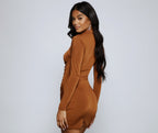 Button-Front Button-Detail Collared Mini Dress
