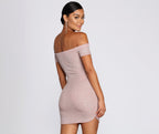 Glitter Dress with an Off-Shoulder Neck