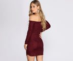 Glitter Mini Dress with an Off-Shoulder Neck