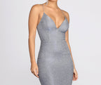 Spaghetti-Strap Glitter Midi Dress with Zip Details