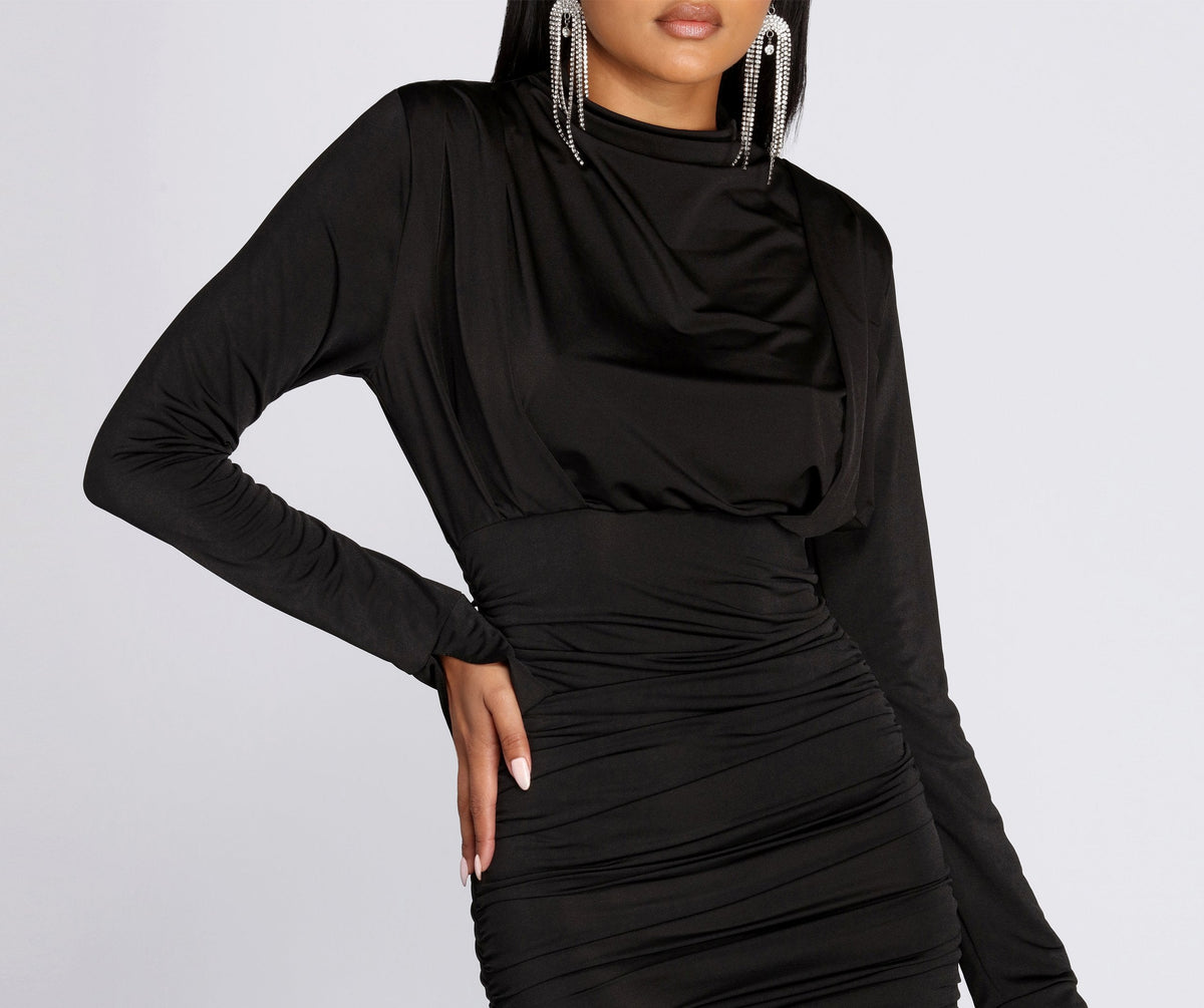 High-Neck Fitted Mini Dress with a Back Zip
