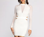 Crewneck Sheer Mini Dress with Cutout Details