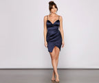 Satin Sleeveless Mini Dress with a V-Neck