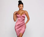 Wrapped In Sleek Satin Mini Dress - Lady Occasions