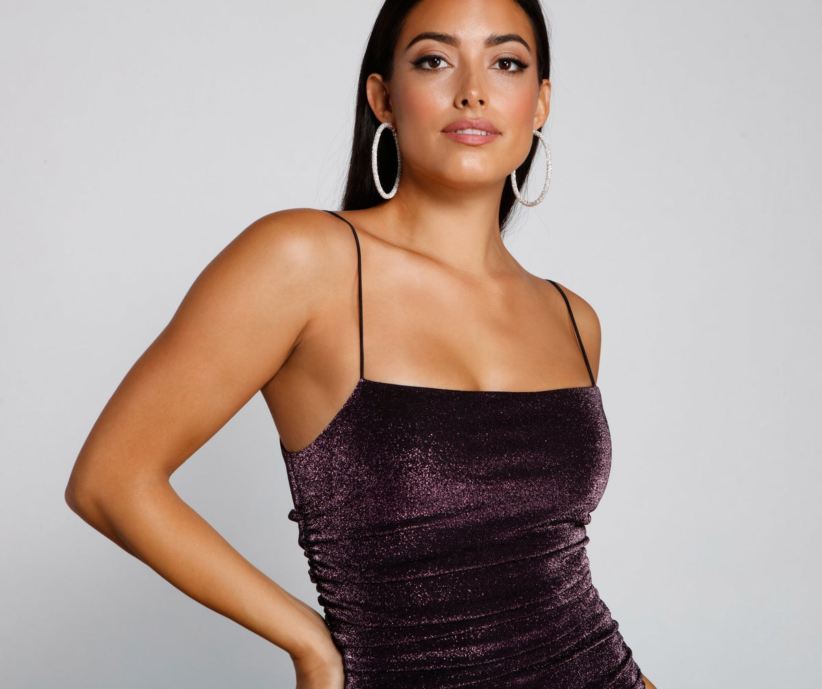 Glitter Sleeveless Mini Dress with a Square Neck