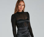 Corset-Style Mini Dress with a High Neck