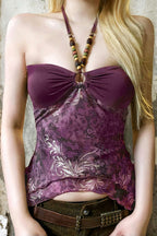 Printed Asymmetric Retro Top with a Halter Neck