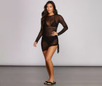 Crewneck Mesh Cover-Up with Drawstring Detail