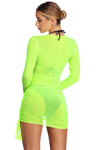 Crewneck Mesh Cover-Up with Drawstring Detail