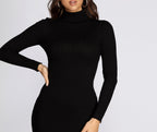 Ribbed Fitted Mini Dress with a High Neck