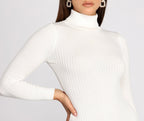 Ribbed Fitted Mini Dress with a High Neck