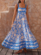 Printed Strappy Maxi Dress with a Square Neck