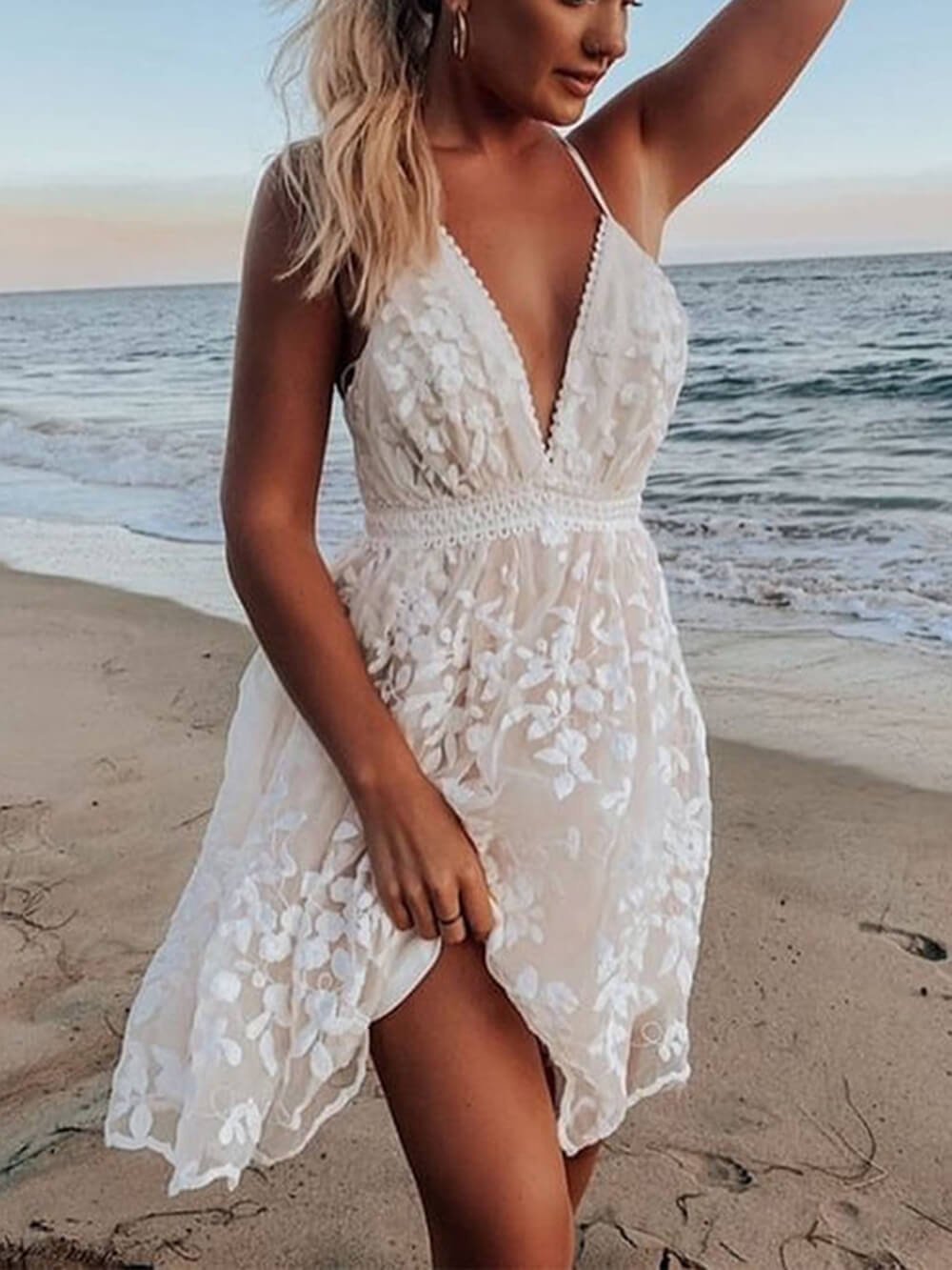 V-Neck Lace Dress with an Open Back