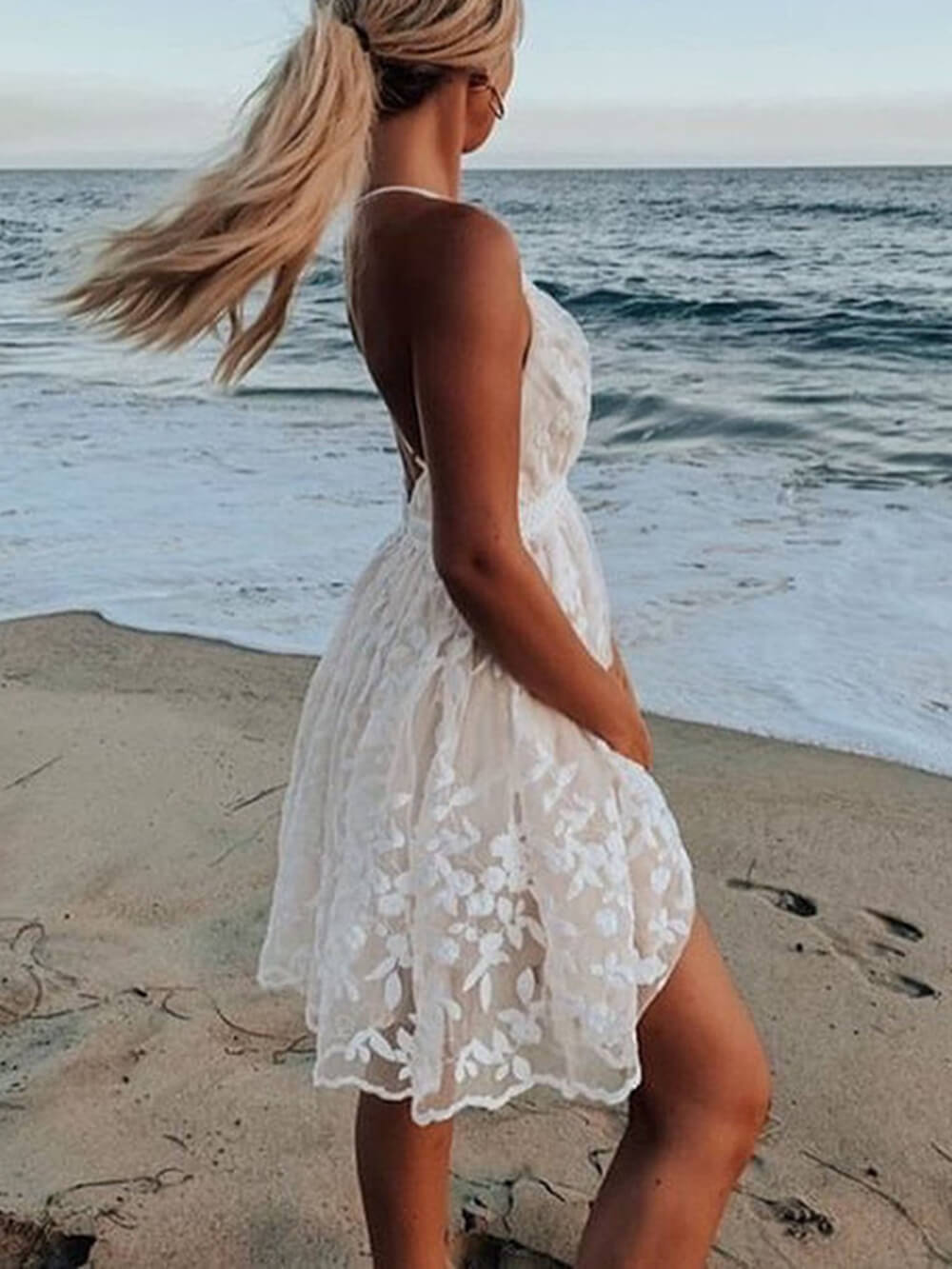 V-Neck Lace Dress with an Open Back