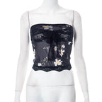 Floral Strapless Sheer Top with Lace Details