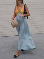 Contrast-Detail Dress with a V-Neck