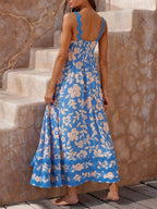 Printed Strappy Maxi Dress with a Square Neck