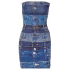 Denim Strappy Printed Dress