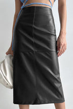 High-Rise Faux-Leather Midi Skirt with a Split Detail