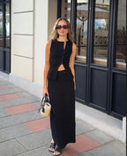 Ribbed Longline Co-Ord Set with Button Details