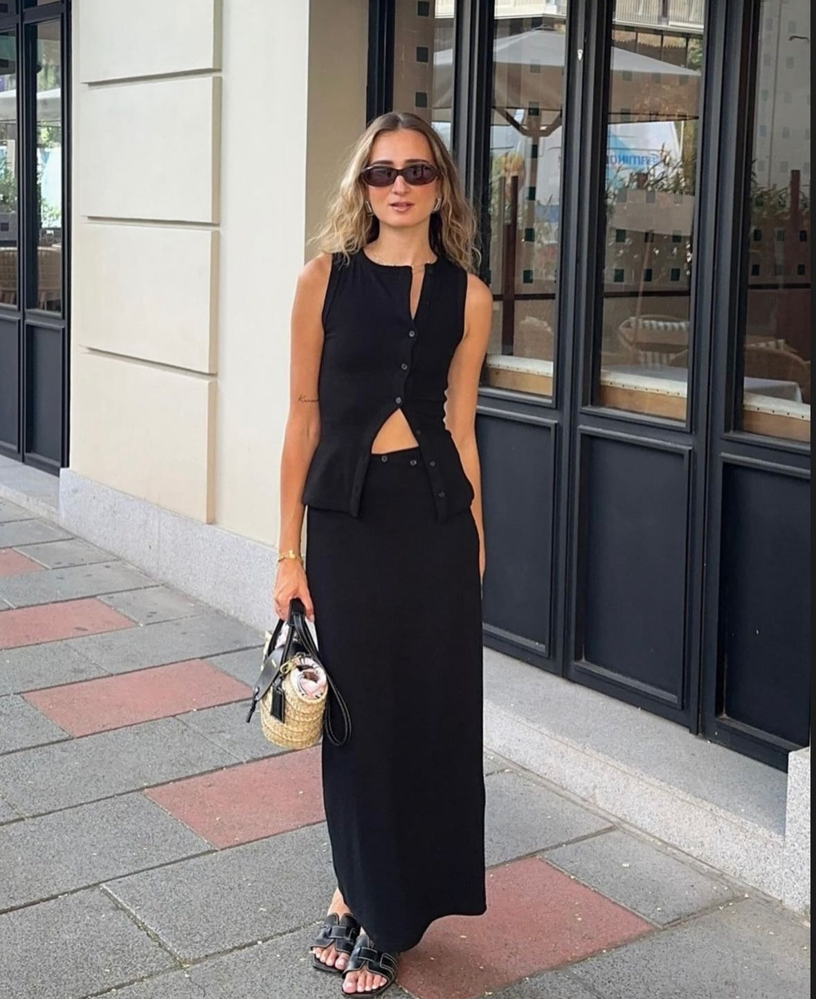 Ribbed Longline Co-Ord Set with Button Details