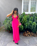 Plunging-V Open-Back Dress with a Back Zip