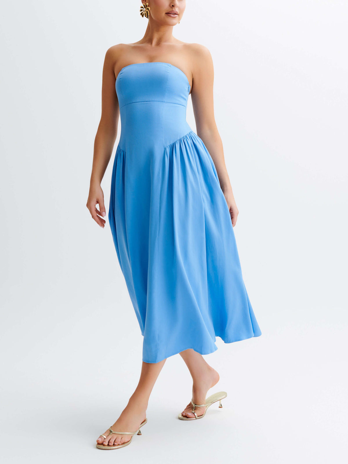 Strapless Pleated Midi Dress