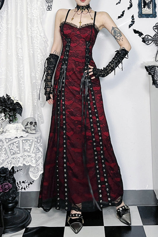 Strappy Layered Gothic Dress with Lace Details