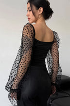 Polka-Dot Mesh Blouse