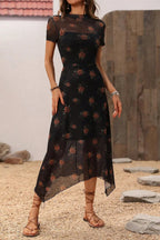 Floral Short-Sleeve Gothic Dress