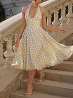 Floral Halterneck Midi Dress with an Open Back