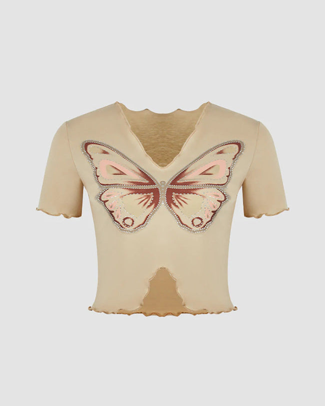 Cropped Retro T-Shirt with Butterfly Details Main image