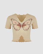Cropped Retro T-Shirt with Butterfly Details