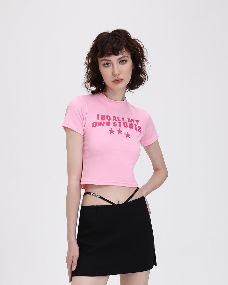 Cropped T-Shirt with Lettering Details