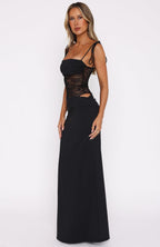 Lace Tie-Strap Sheer Maxi Dress